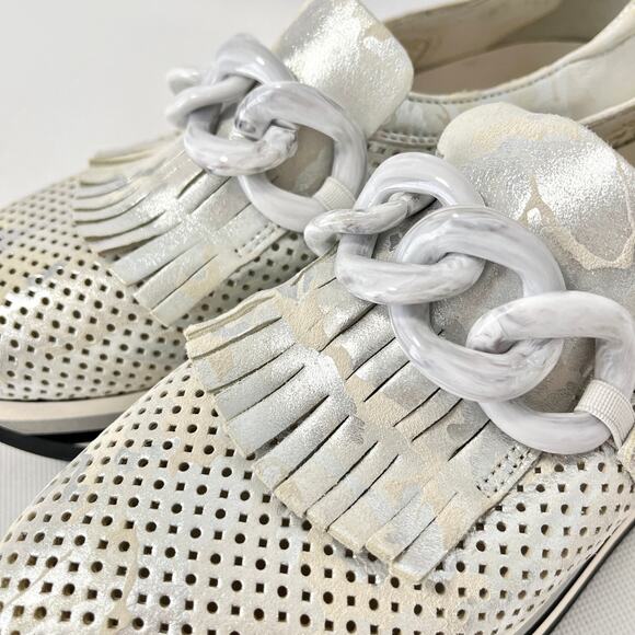 Softwaves Platform Cadie Loafer Sneaker Ice White Silver 36.5 US 6 Chain Kiltie - Picture 7 of 9
